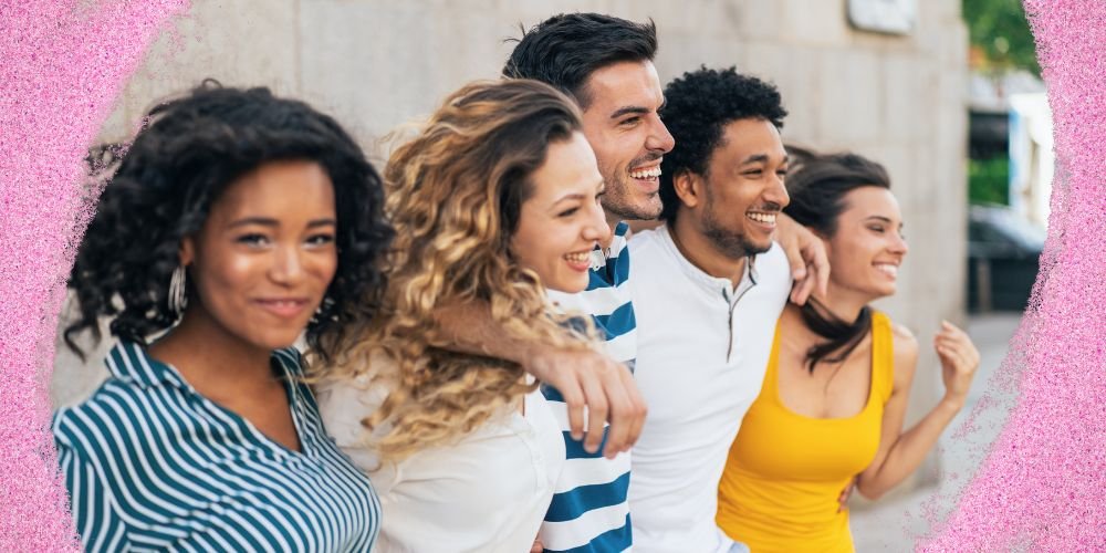Diverse group of friends together outdoors showing connection